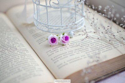 Purple roses stud earrings, Tiny flower studs