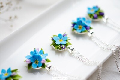 Simple forget me not necklace, Tiny blue flower jewelry