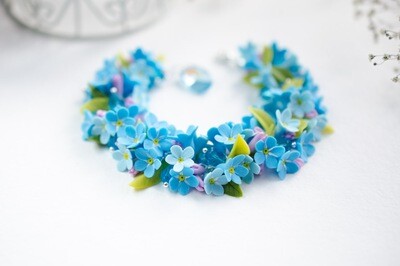 Forget me not bracelet, Blue floral jewelry, Tiny flowers Summer mood gift