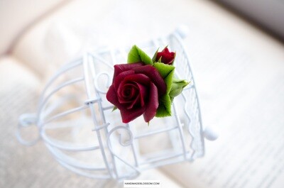 Dark red rose pendant, Burgundy flower necklace, Marsala rose jewelry
