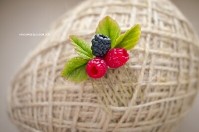 Raspberry hair comb, Rustic wedding hair comb, Berry accessories