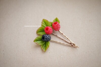 Berry bobby pin, Raspberry red wedding, Rustic jewelry