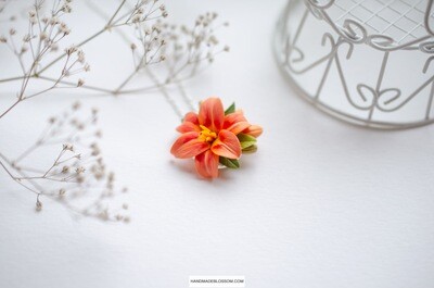 Orange lily necklace, Sterling silver