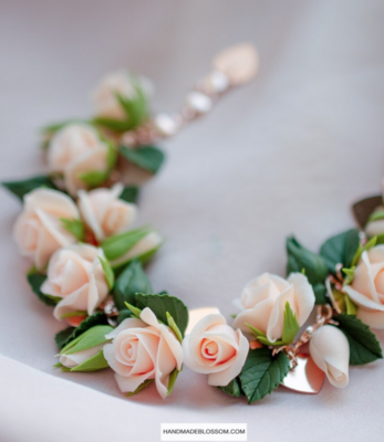 Peach rose bracelet, Pastel roses jewelry