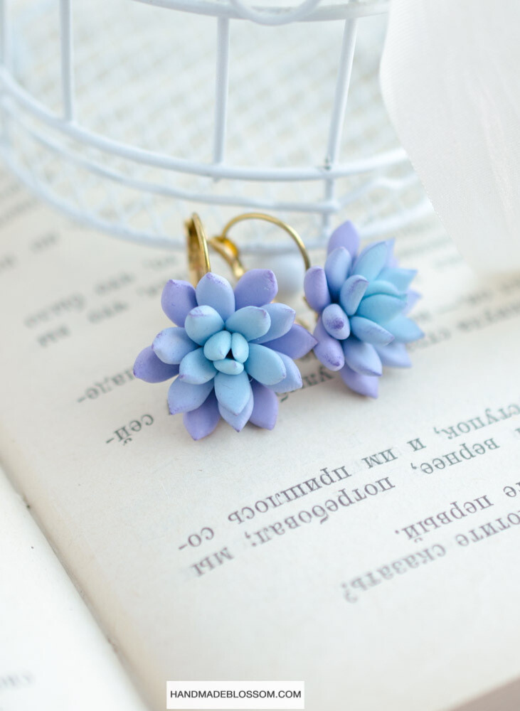 Blue Succulent Dangle Earrings