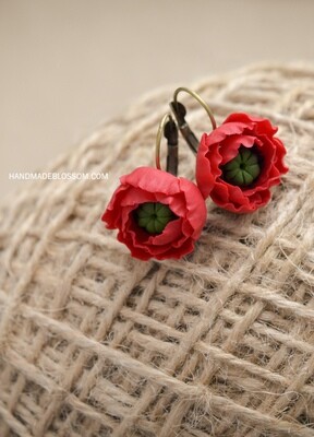 Poppy red flower earrings