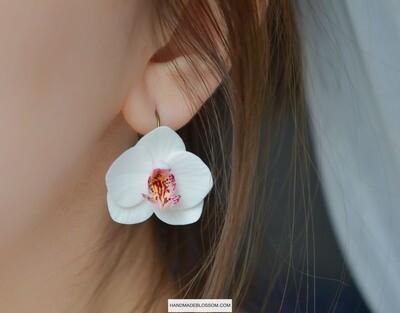 White orchid earrings, Phalaenopsis jewelry