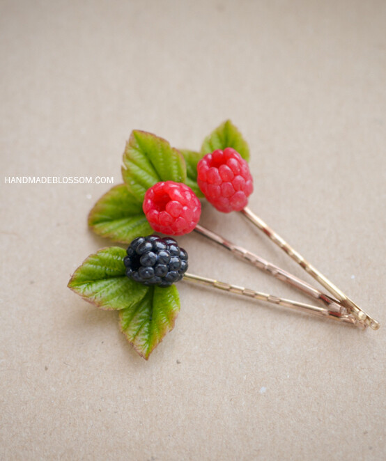 Berry bobby pin, Raspberry red wedding, Rustic jewelry