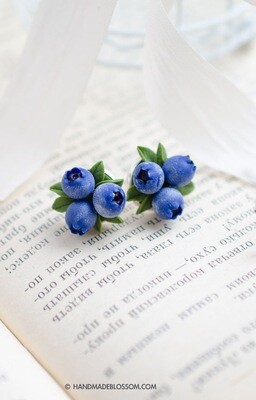 Blueberry stud earrings, Berries studs, Sterling silver jewelry