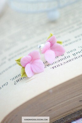 Pink hydrangea stud earrings