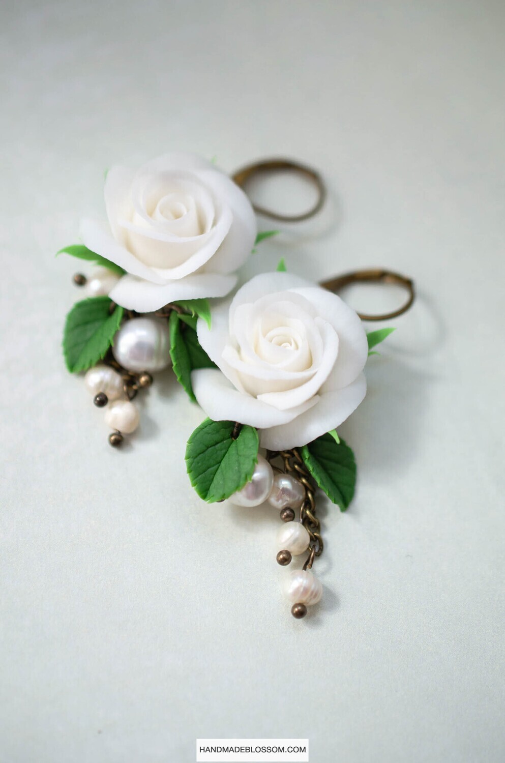 White rose drop earrings, Handmade jewellery gift