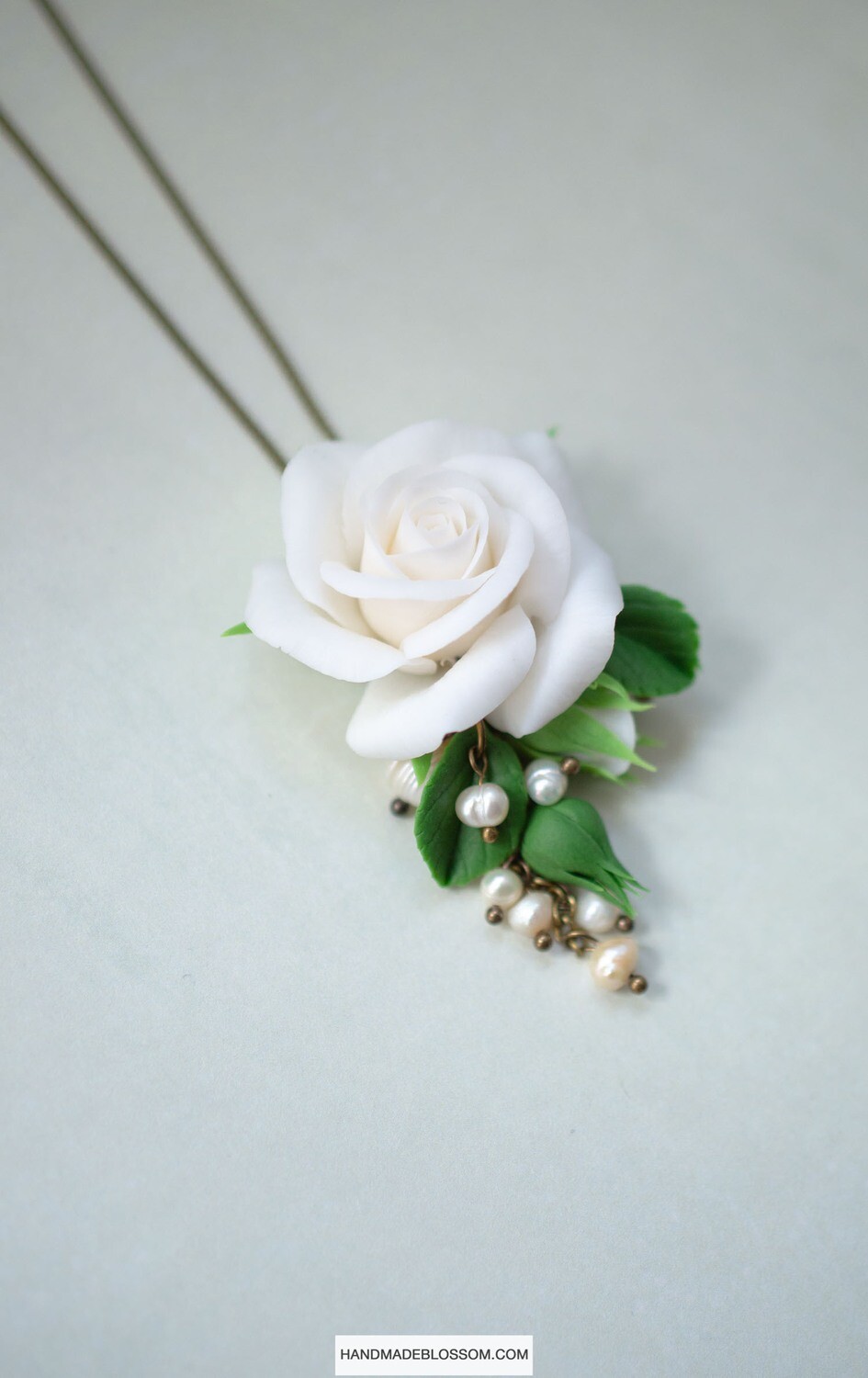 White rose necklace, Handmade jewellery charm