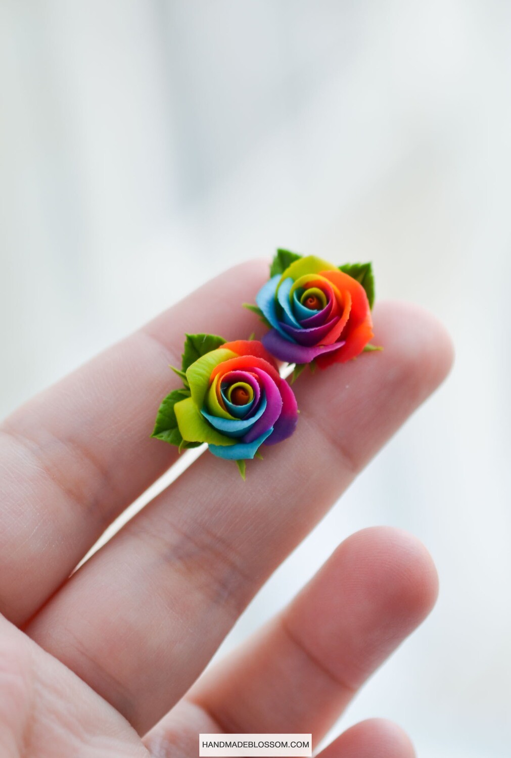 Rainbow rose stud earrings, Multi color jewelry, LGBT studs
