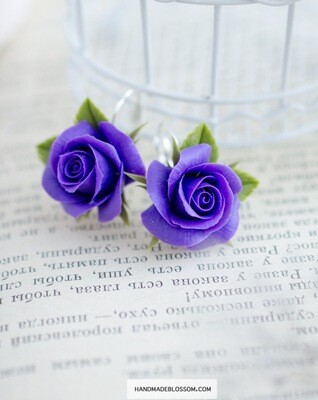 Handmade purple rose earrings, Violet flowers
