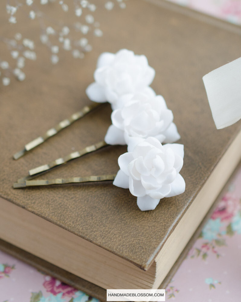 White flower gardenia hair pin, Wedding accessories