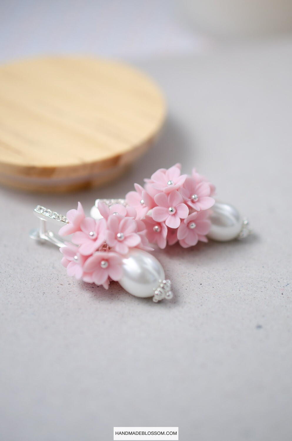 Pink flower wedding earrings, Sterling silver jewelry