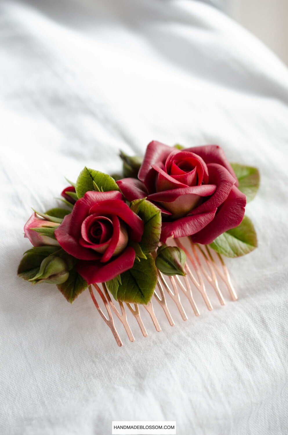 Dark red rose hair comb, Marsala romantic comb accessories