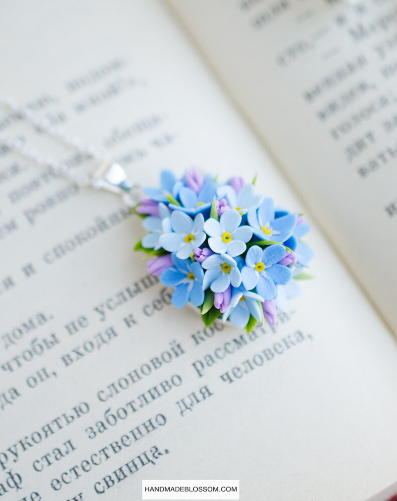Forget me not necklace, Blue flower, Romantic gift for women,