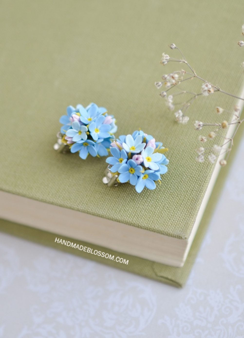 Forget me not clip on earrings