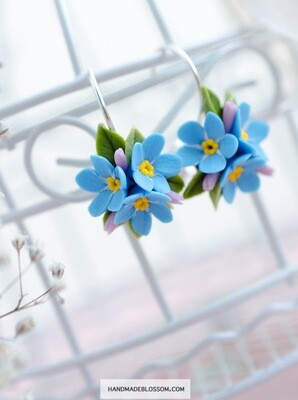 Forget me nots earrings, Blue Myosotis flower jewelry
