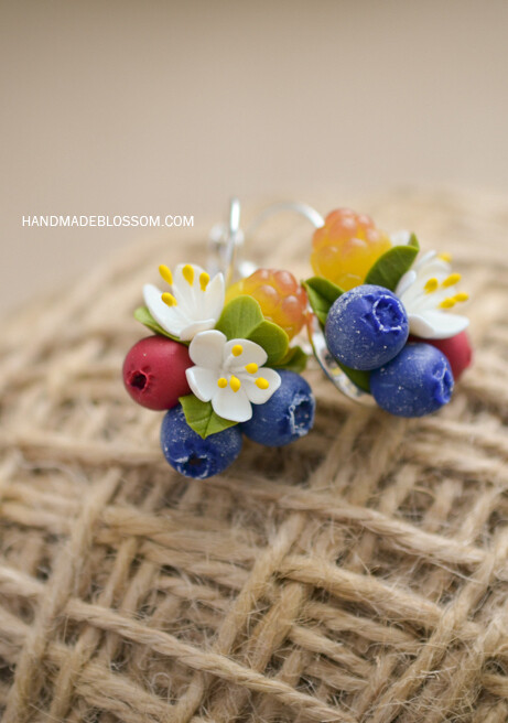 Berry earrings, Cloudberry and Blueberry