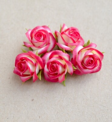 Soft yellow and bright pink rose bead (Price for 1 bead)