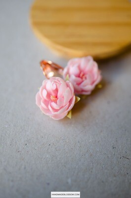 Peach peony earrings, Handmade polymer clay flower jewelry, Wedding gift