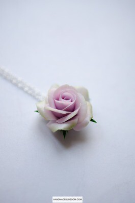 Purple rose necklace, Polymer clay charm, Handmade fine jewelry