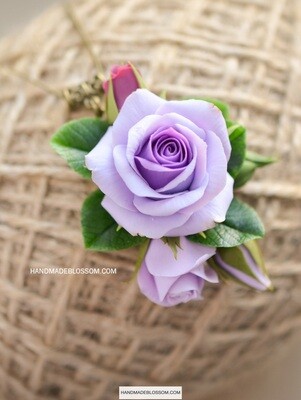 Handmade necklace with purple rose, Polymer clay fine jewelry