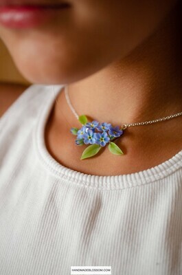 Forget me not necklace, Delicate fine jewelry, Polymer clay