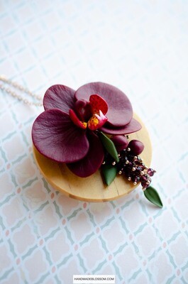 Dark red orchid necklace