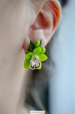 Green orchid stud earrings