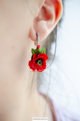 Red poppy earrings