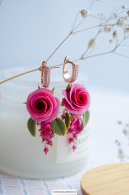 Pink rose dangle earrings
