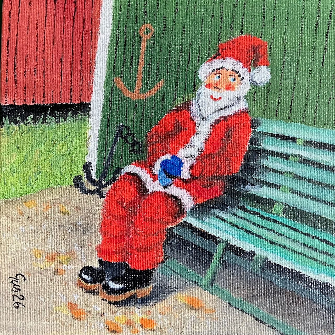 Fiskehamnen tomte på bänk Fiskehamnen tomte på bänk