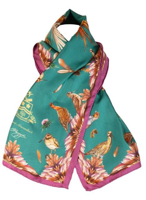 Grouse Misconduct Narrow Silk Scarf - Teal &amp; Aubergine