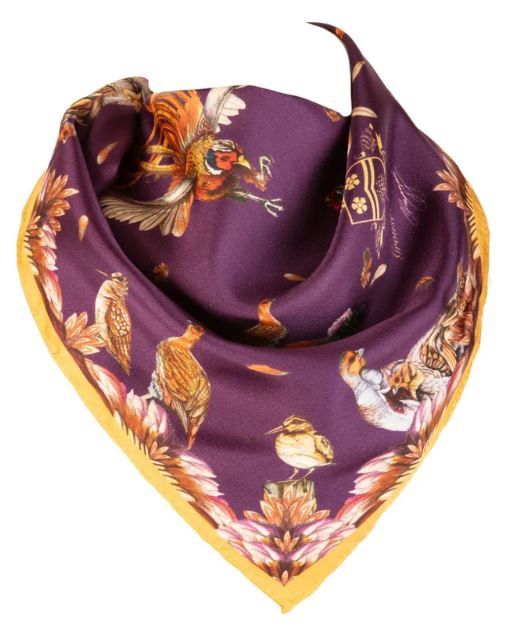 Grouse Misconduct Medium Square Silk Scarf - Aubergine &amp; Gold