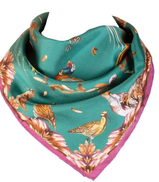 Grouse Misconduct Medium Square Silk Scarf - Teal &amp; Aubergine