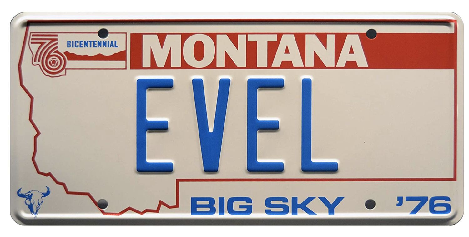 ‘76 EVEL -  Metal Stamped License Plate - White