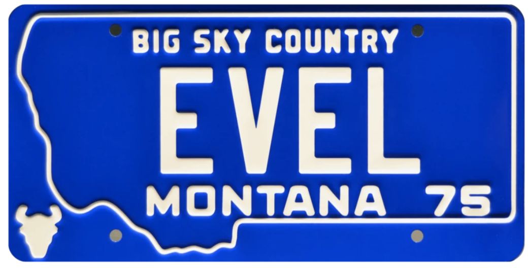 ‘75 EVEL -  Metal Stamped License Plate - Blue