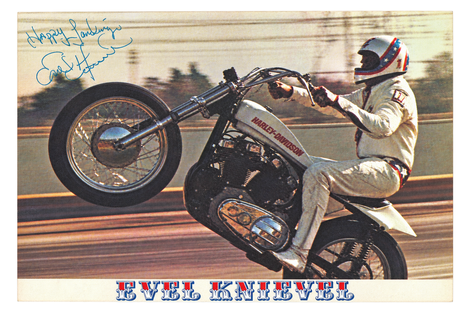 Original Evel Knievel Wheelie Printed Autograph Picture