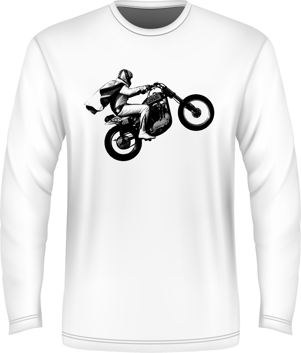 Halftone Wheelie - L/S T-Shirt, Color: White, Size: S