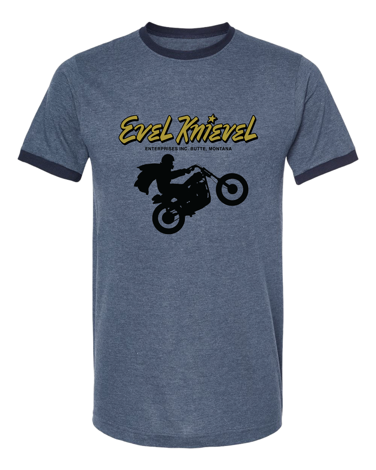 Evel Knievel Classic Ringer - T-Shirt -Denim Navy, Size: S
