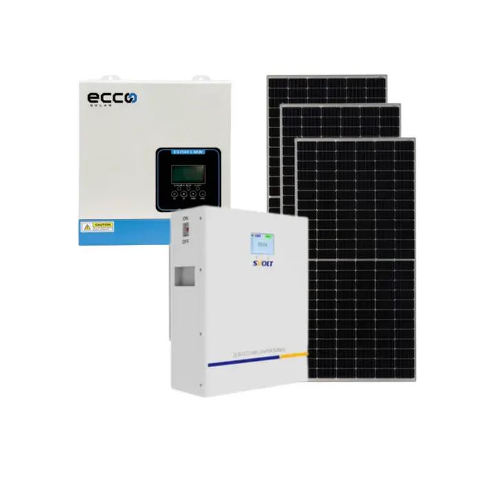 ECCO 3.5KVA / 3500W 100A MPPT Hybrid Inverter 24V + SVOLT 2.71kWh 100Ah Lithium Battery + 3x 460W Mono Solar Panels Back Up Power Kit