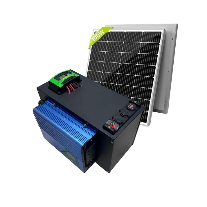 OFF-GRID Portable 100AH 12V Lithium Solar Kit with 1500W Inverter &amp; 100W Solar Panel