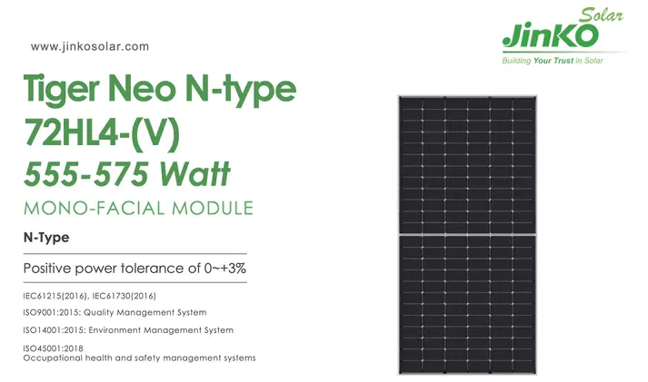 555W Jinko Mono Crystal Solar Panel - High Efficiency PV Module