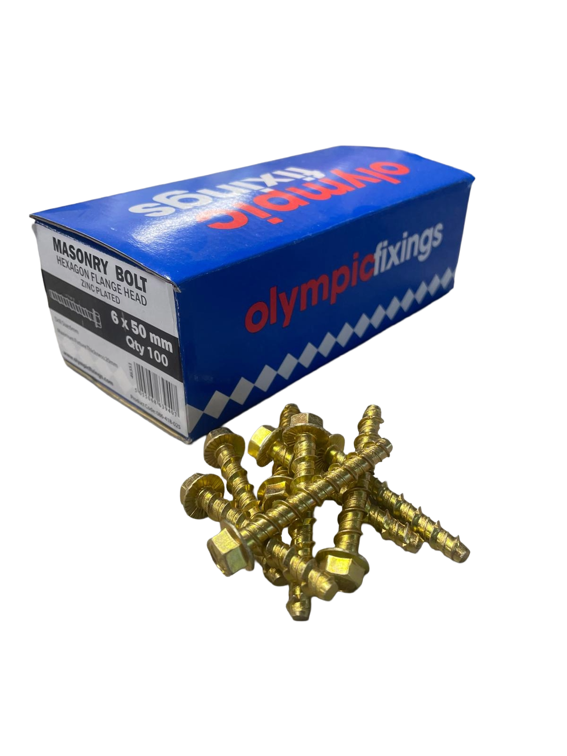 Masonry Multi-Fix Bolt, Hexagon Flange Head 6 x 50mm (100)