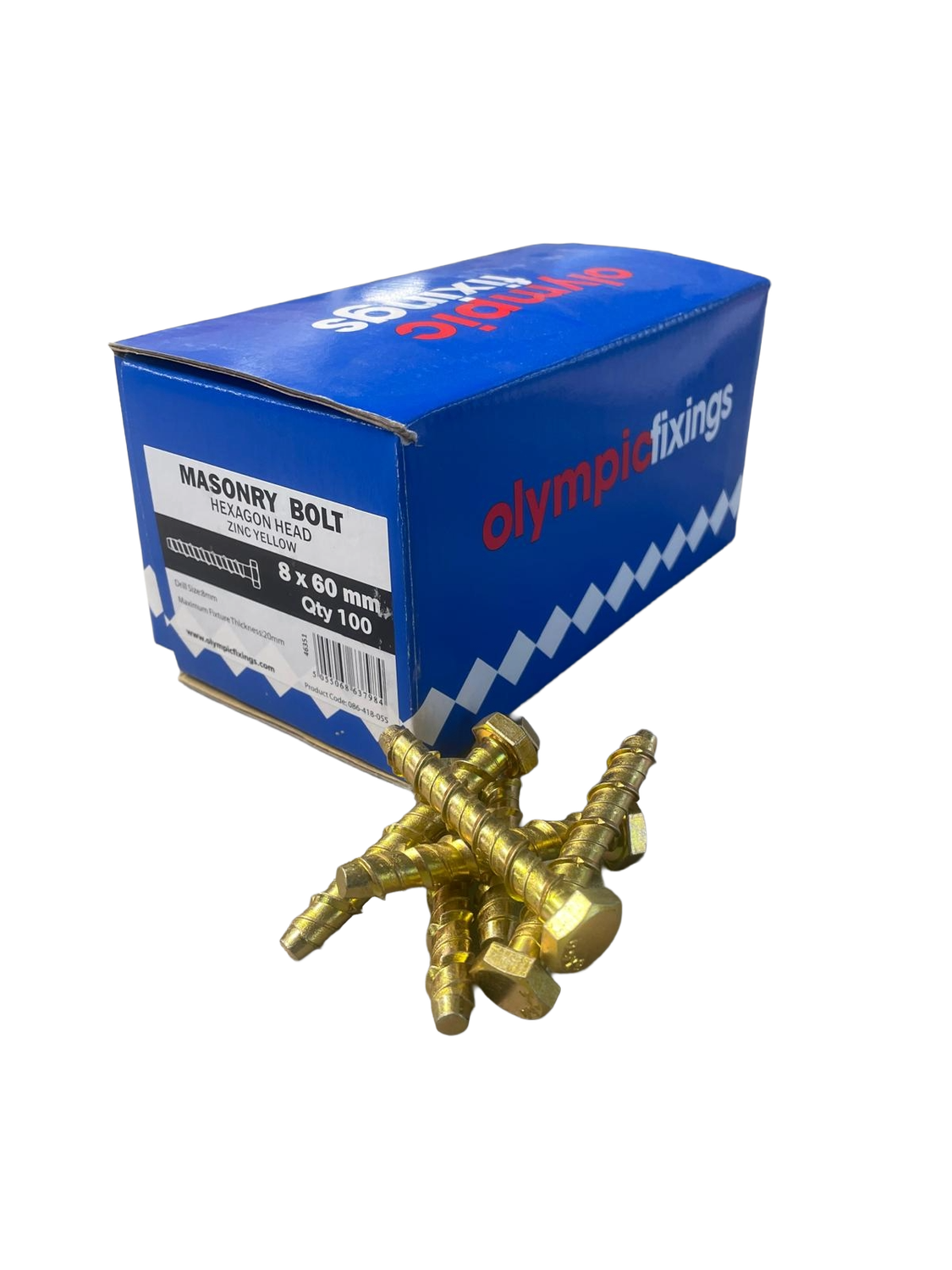 Masonry Multi-Fix Bolt, Hexagon Head 8 x 60mm (100) Masonry Multi-Fix Bolt, Hexagon Head 8 x 60mm (100)