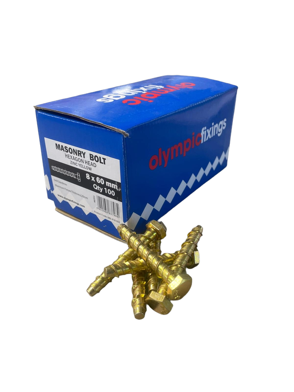 Masonry Multi-Fix Bolt, Hexagon Head 8 x 60mm (100)