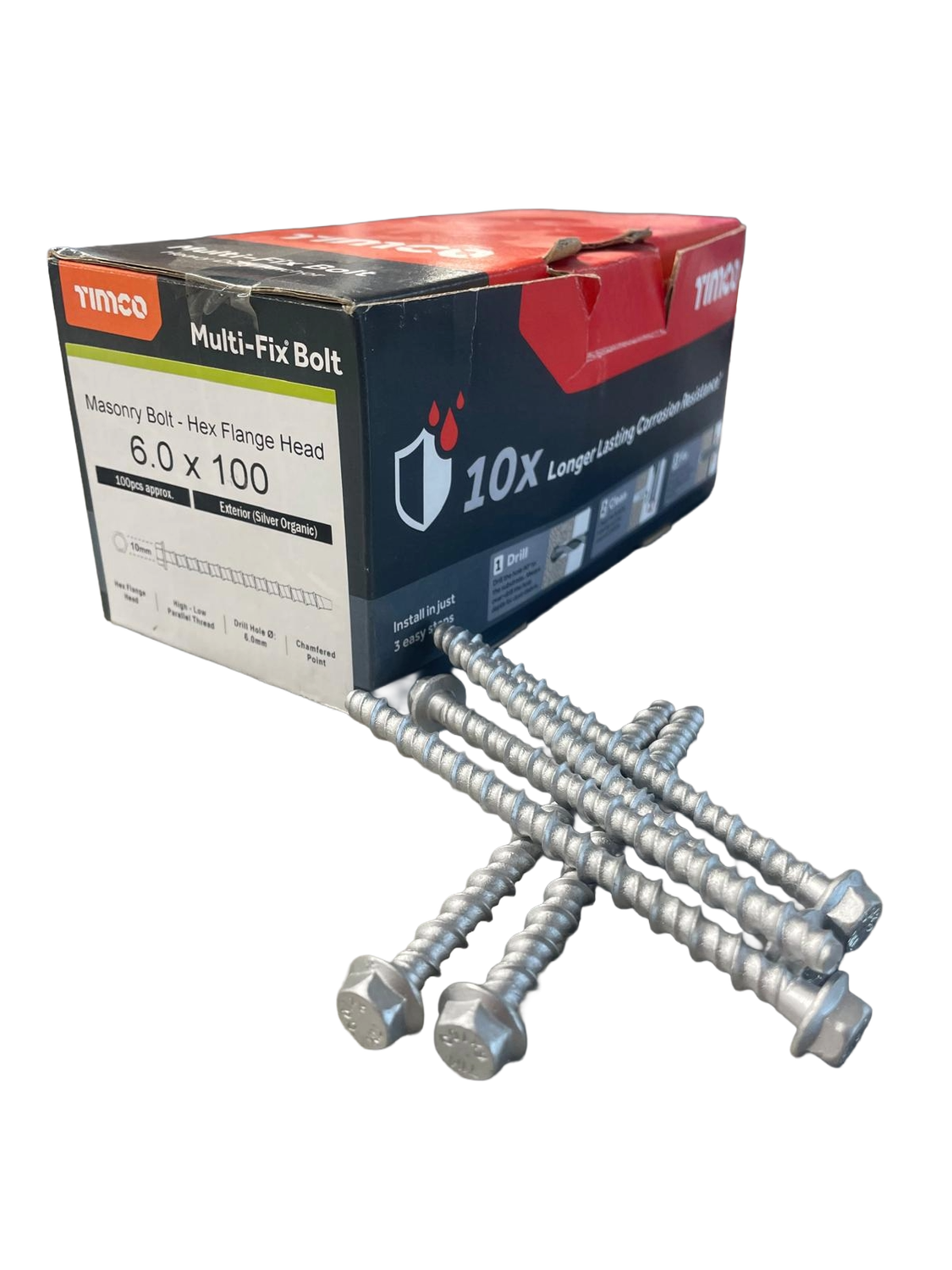 Masonry Multi-Fix Bolt, Hexagon Flange Head 6 x 100mm (100)